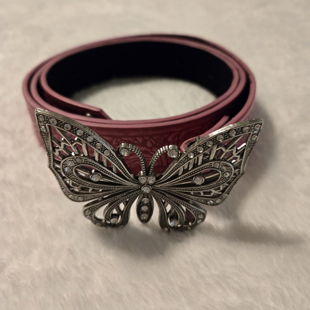 Pink Rhinestone Butterfly Buckle Belt - Picture 2 of 5